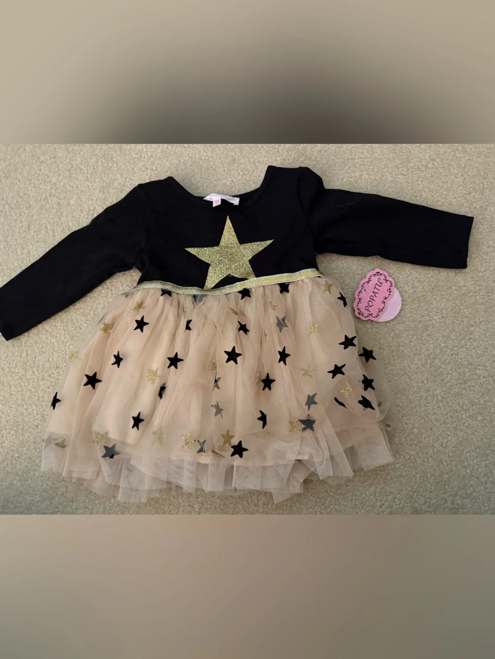 Popatu Girls' Black & Pink Star Tulle Dress